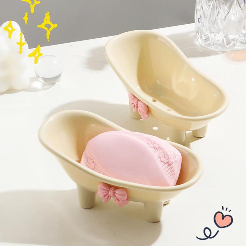 Schattige Plastic Badkamer Zeepbakje Strik Ontwerp Zeepbakje Met Creatieve Afwatering Badkamer Accessoires Schaal