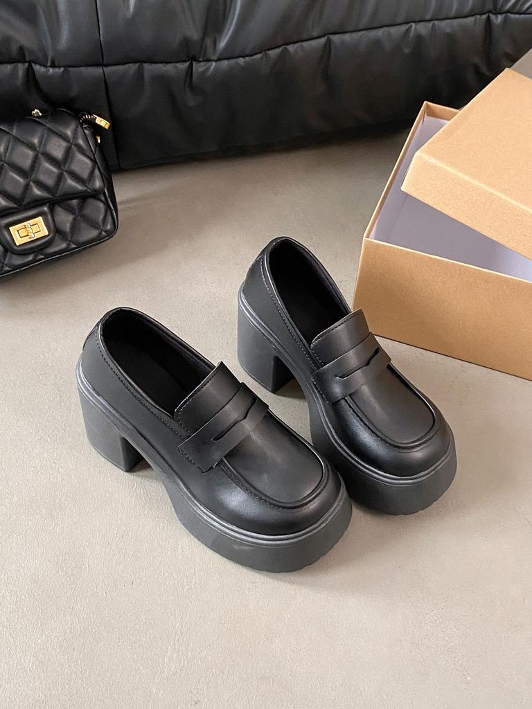 High Heel Platform Small Leather Shoes Women's Wedge Heel Heightening Shoes Summer Single Shoes