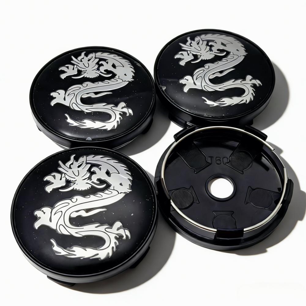 4pcs Dragon Totem Logo Emblem Car Wheel Center Caps 60MM 56MM Wheels Hub Cap Dragons Badge Rim Hubcap Dust Cover Car Accessories