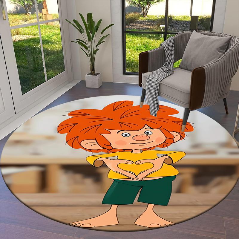 Alfombra Redonda de Dibujos Animados Meister Eder Und Sein Pumuckl, Alfombra para Sala de Estar, Dormitorio, Sofá, Sala de Juegos Decoración, Felpudo Antideslizante Q0025