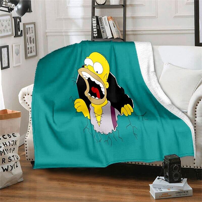 S-Simpson Měkký plyšový rozkládací pohovka Hodící Cartoon Moderní flanelové přikrývka Potah Tištěná přikrývka Dárek Piknikové deky