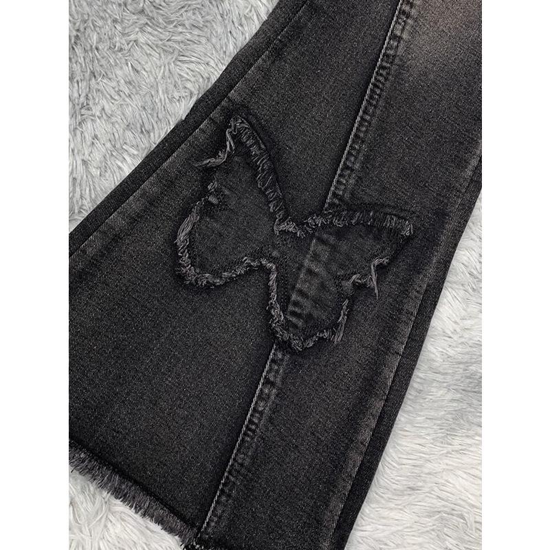 Women's Retro Butterfly Embroidered Low Waist Flared Jeans