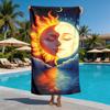 Personifierad dag-, måne- och yin-yang-ansikten polyester mikrofiber strandhandduk är mycket absorberande, lämplig för badstrandutflykter