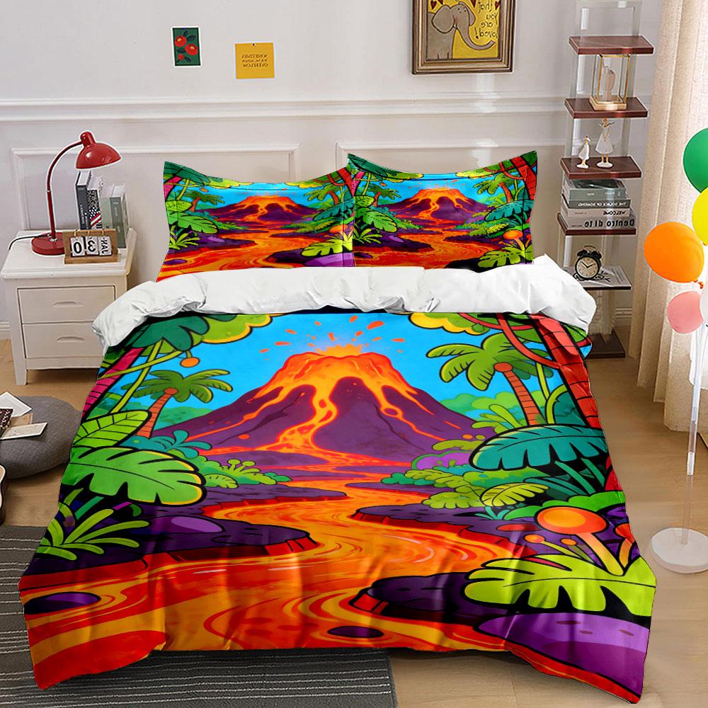 Volcano with Tropical Plants. Bedding Sets Duvet Cover Sets Duvet Covers Pillowcases(1 * Duvet Cover 2 * Pillowcases Without Duvet Insert)
