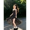 French black floral suspender dress women's summer 2026 new beautiful vacation style irregular long dress