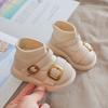 Kids Beige Knitted Sock Cuff Buckle Ankle Boots