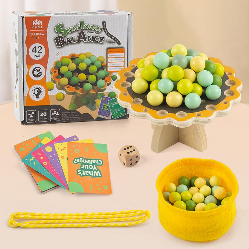 Игра на баланс  Подсолнух  для 2 игроков, веселая деревянная балансирующая елка с разноцветными бусинами, шариками, настольная игра, забавная интерактивная игра для вечеринки