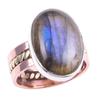 Natural Labradorite Gemstone Handmade 925 Sterling Silver Two Tone Ring S.6 V6N70