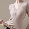 Thermal Bottoming Tops with Built-in Chest Pads DE Velvet Double Layer Warmth Long Sleeve Pullover Tops Solid Color Winter Inner Outer Wear