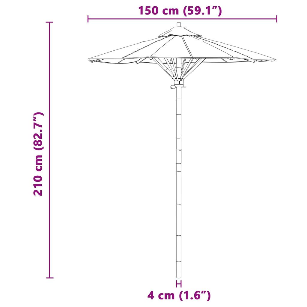 Garden Sun Umbrella Dark Grey Ø 150 X 210 Cm Bamboo