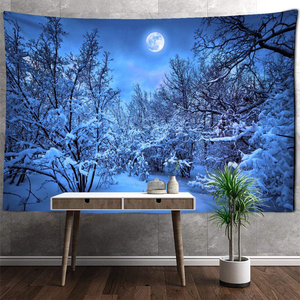 Nach Schnee Wald Nacht Ansicht Wandteppich Hängen Böhmischen Mystische Hexerei Kunst Ästhetik Zimmer Home Decor