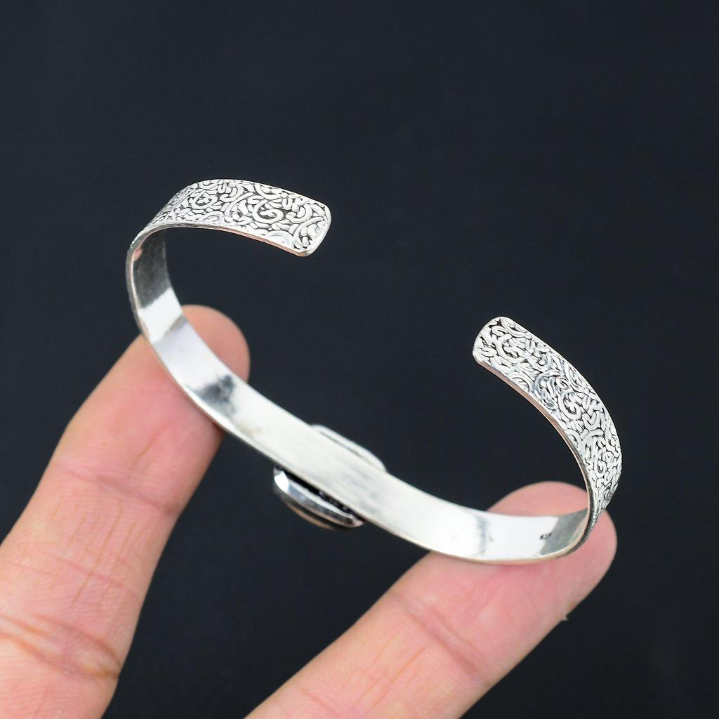 Mothers day Deal 925 Sterling Silver Orange Aventurine Stone Heart Chakra Bangle