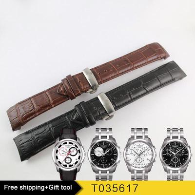 23mm Σειρά COUTURIER T035439A T035617A T035439.617 Γνήσιο δέρμα με κυρτό άκρο Βραχιόλι με λουράκι ρολογιού+ασημένια αγκράφα πεταλούδας για T035