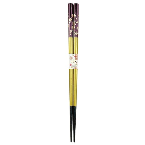 Chopsticks [Kinmai Sakura (Golden Cherry Blossom) Purple] Dishwasher Safe, Unisex Size, Paulownia Wood Box with Gift Wrapping, 70th Birthday Celebrati