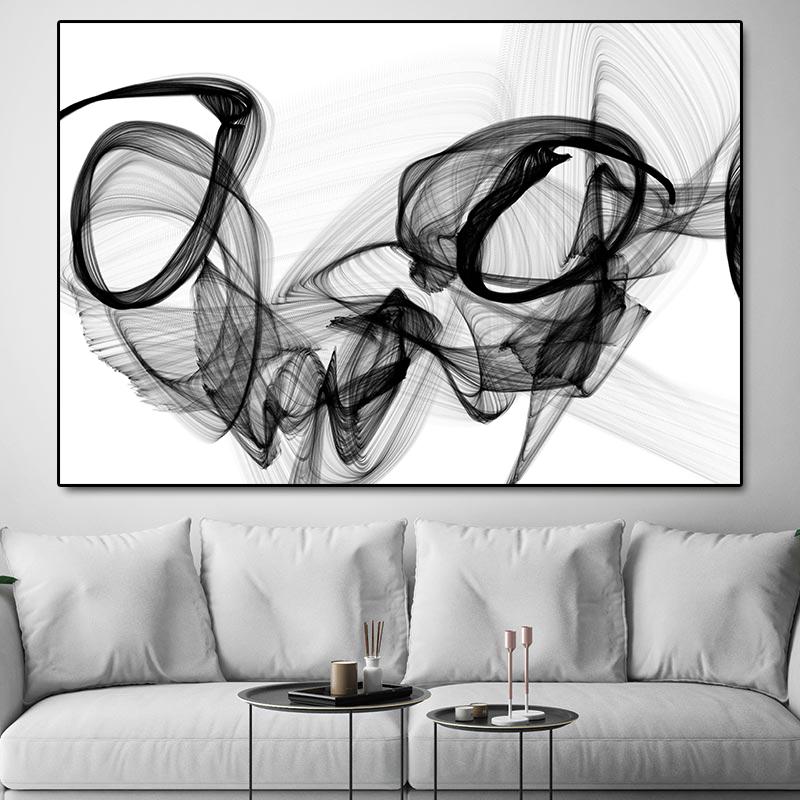 Abstract Black and White Line Painting on Canvas Everything and More Minimalist Posters Prints Modern Wall Art Living Room Decor