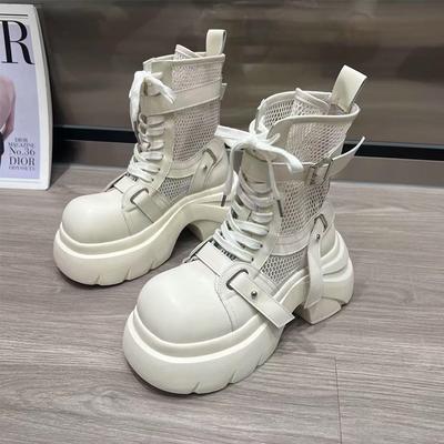 Tacones Altos Botines Mujer Zapatos de Plataforma de Malla de Diseñador Otoño Moda Botas Chelsea Nueva Tendencia Vestido Mujer De Sandalias