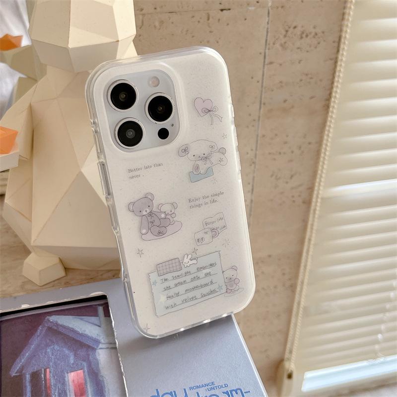 Korejský roztomilý zvířecí ilustrační pouzdro na iPhone: Kompatibilní s iPhone 17 Pro Max, iPhone 16 a iPhone 15/14 Dvojvrstvý 13.