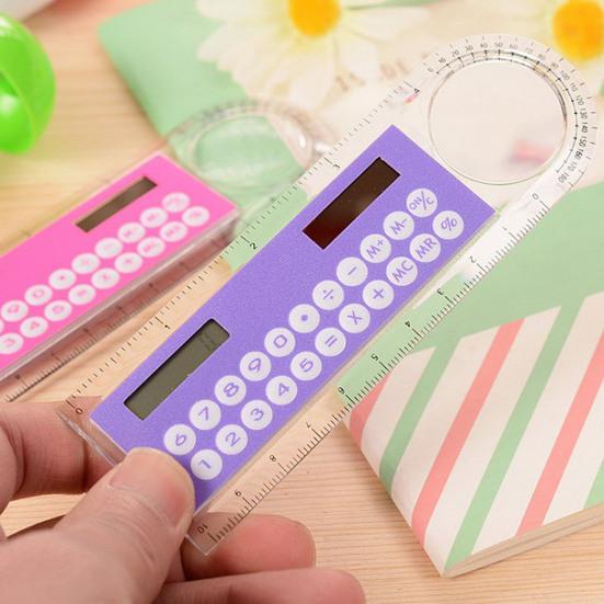 Mini Solar Transparent Ruler Calculator with Magnifier Student School Supplies