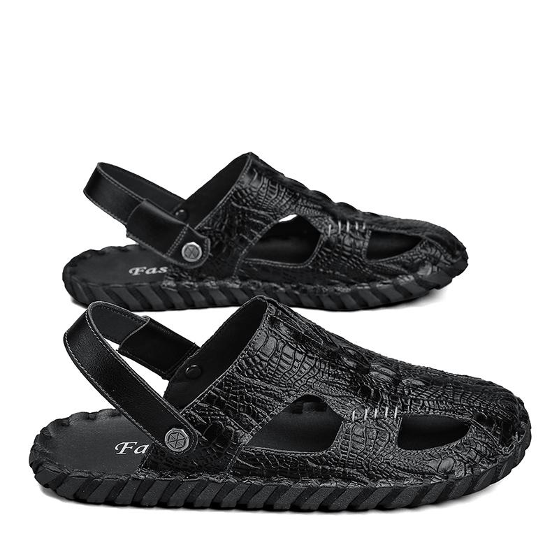 Fashion Mens Sandals Confortable Crocodile Pattern Lightweight Classic Beach Slippers Plus Size Non Slip Soft Black Sandals for Men