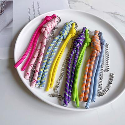 Kreativer bunter geflochtener Schlüsselbund mit Anti-Lost-Knoten aus Nylonseil für Auto, Rucksack, Anhänger, Zubehör, Geschenk