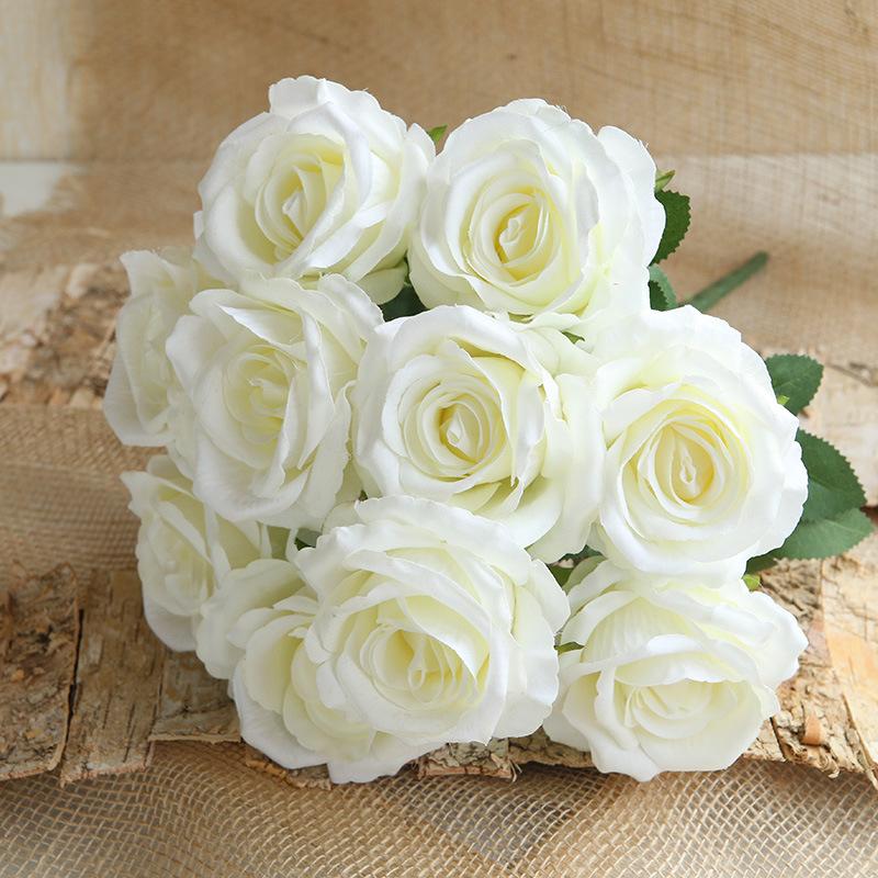 

Artificial Flannel Roses Bouquet Wedding Photography Props Home Living Room Dining Table Velvet Rose Flower Arrangement Decor білий