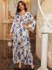2024 Autumn/Winter Middle East-Style Elegant Print Long Robe for Home Wear