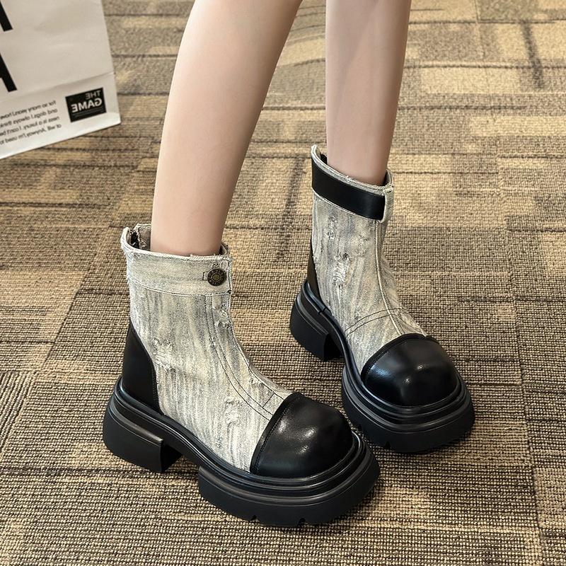 Super fire Martin boots women's autumn and winter new old denim locomotive boots thick-soled ins versatile short boots