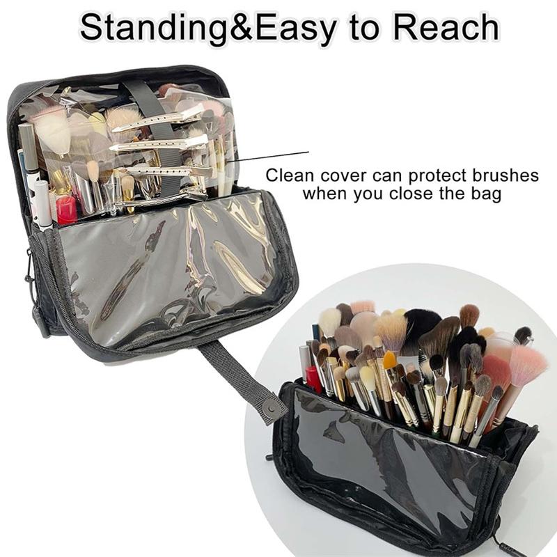 Stand-up Makeup Brushes Storage Bag with Adjustable Dividers Foldable Makeup Artist Storage Large Capacity Makeup Brushes Pouch
