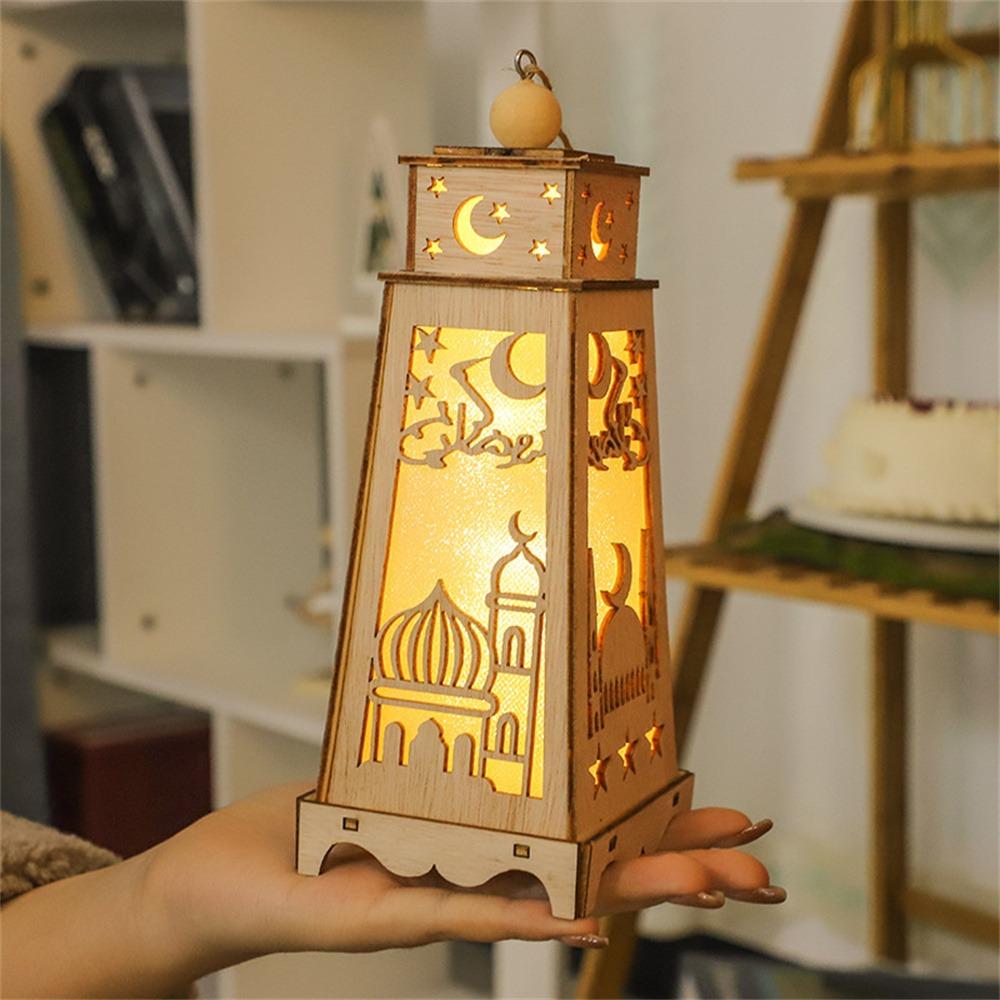 Moon Star Wooden Ornaments LED Light Ramadan EID Mubarak Decoration For Home Islam Muslim Decor