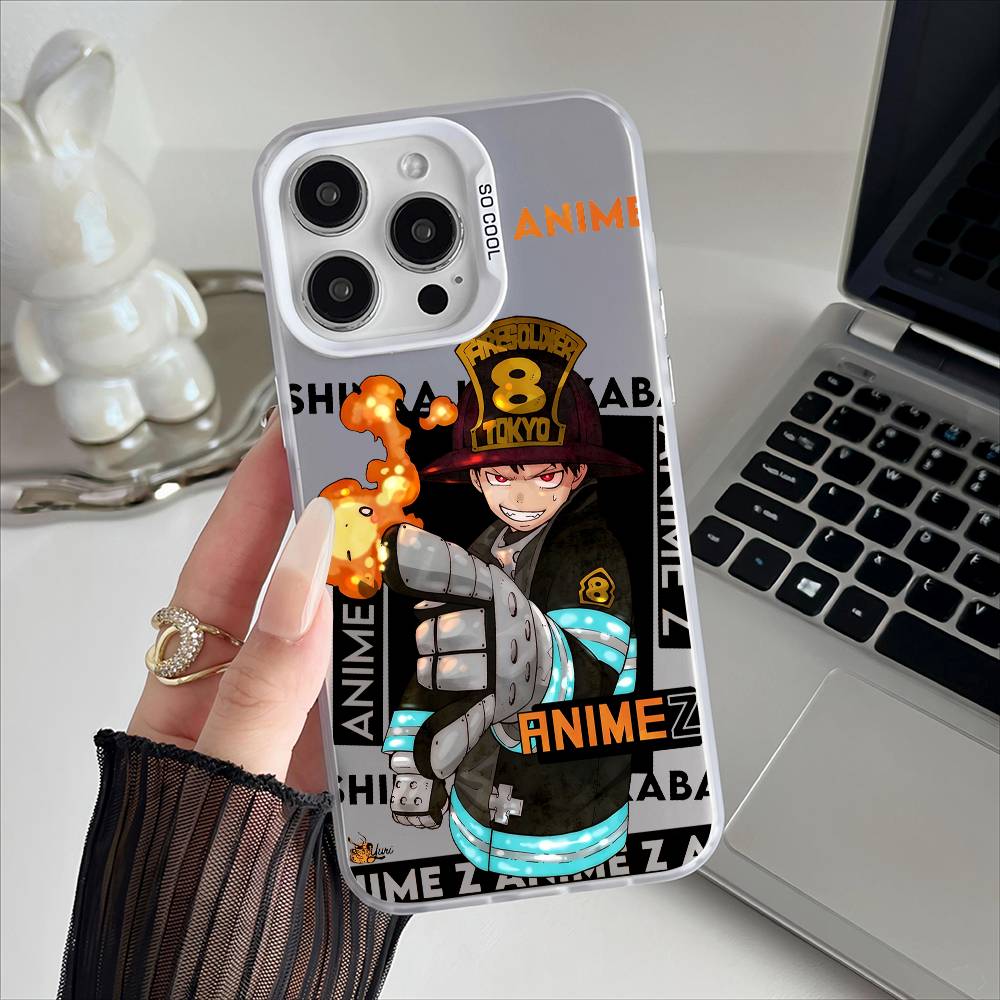 Anime Fireforce Phone Case For IPhone 16 15 14 13 12 17 Pro Max Special Metal Silver Button Electroplated Mobile Device
