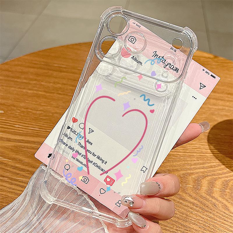 Colorful Heart Pattern Phone Case For iPhone 17e 17 16 15 Pro Max 14 13 Pro 16 Shockproof Clear Soft Card Slot Pocket Back Cover