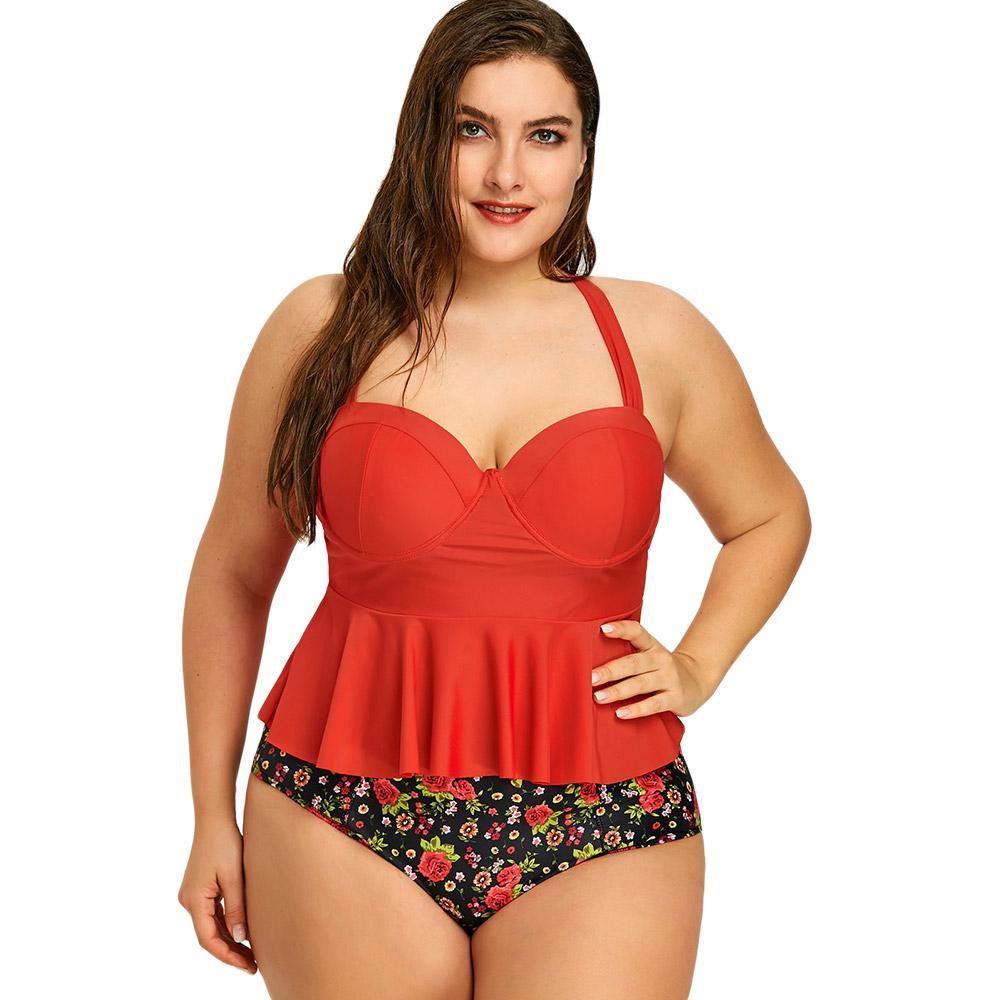 Fashion Woman Summer Sexy Plus Floral Peplum Size Swimsuit Tankini Swimwear For Elegance And Comfort