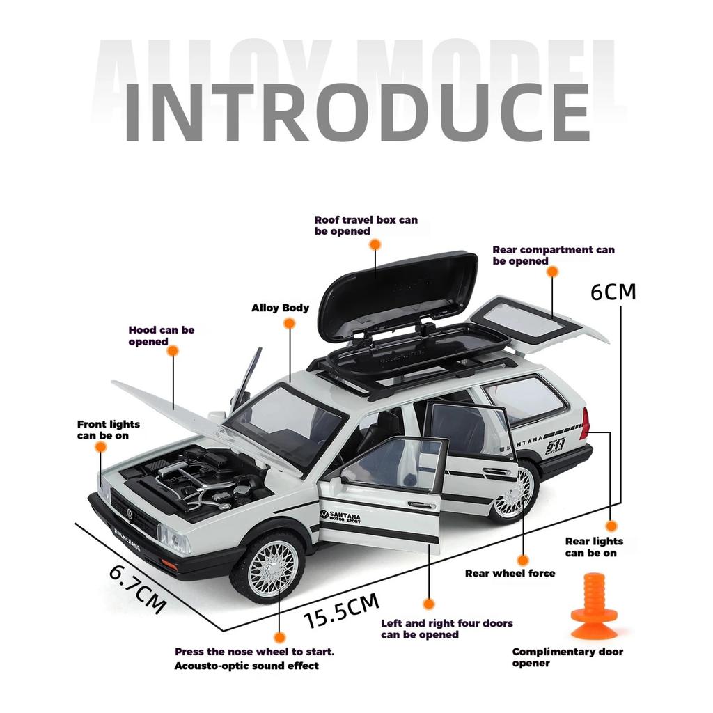 1/32 Volkswagen Santana Metalowy Model Samochodu Avant Kombi Odlewany Metalowy Pojazd Podróżny Model Samochodu Symulacja Dźwięku i Światła Zabawka dla Dzieci Prezent