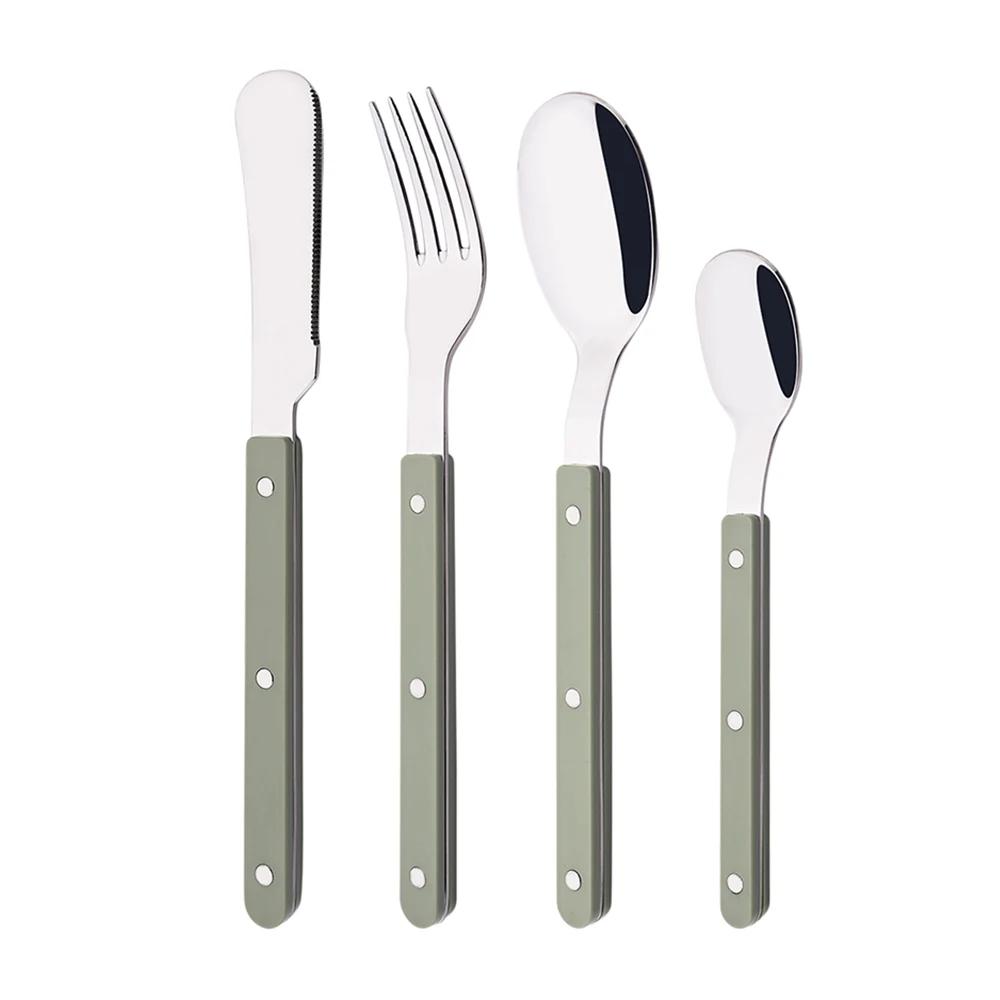 

4/16/24Pcs Green Silver Acrylic Handle Dinnerware Knife Fork Spoon Set Stainless Steels Cutlery Set Kitchen Home Flatware