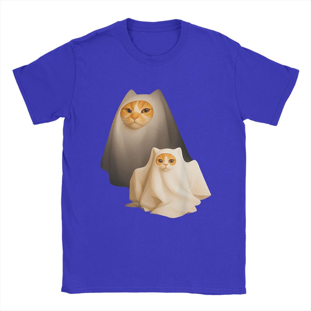Ghost Cat Meme Halloween Cotton T Shirt For Man Summer Streetwear T-Shirts O-Neck Novelty Tees Big Size Custom DIY Tops