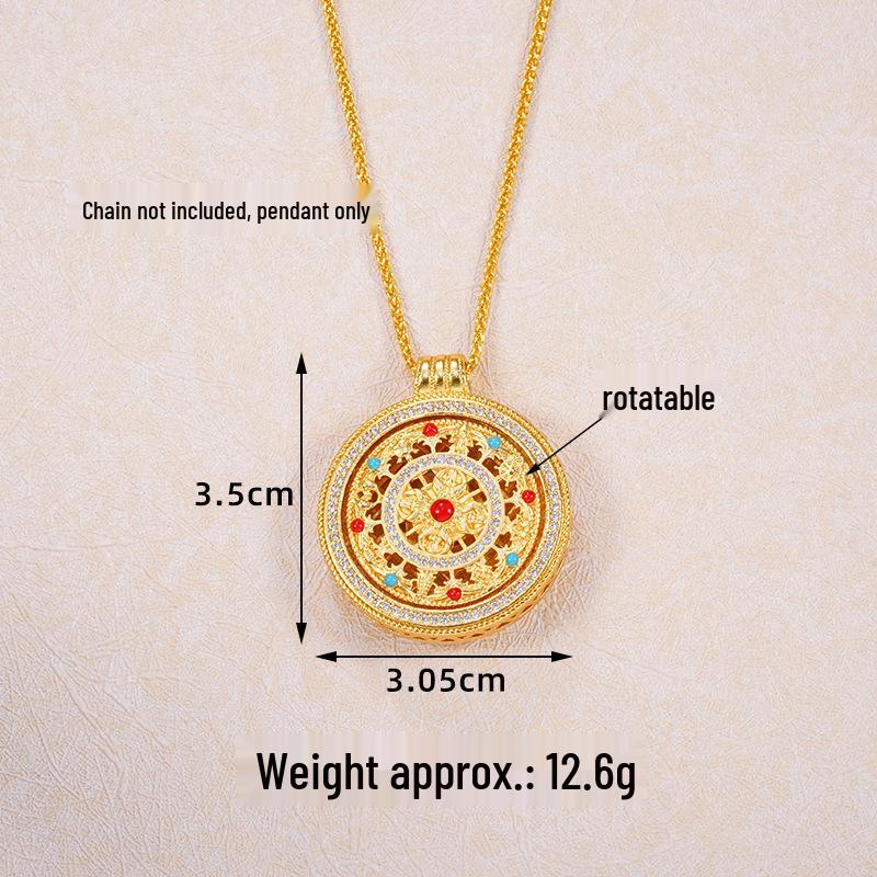 Ancient Gold Sand Eight-Treasure Compass Blessing Necklace - Chinese Retro Copper Alloy Jewelry