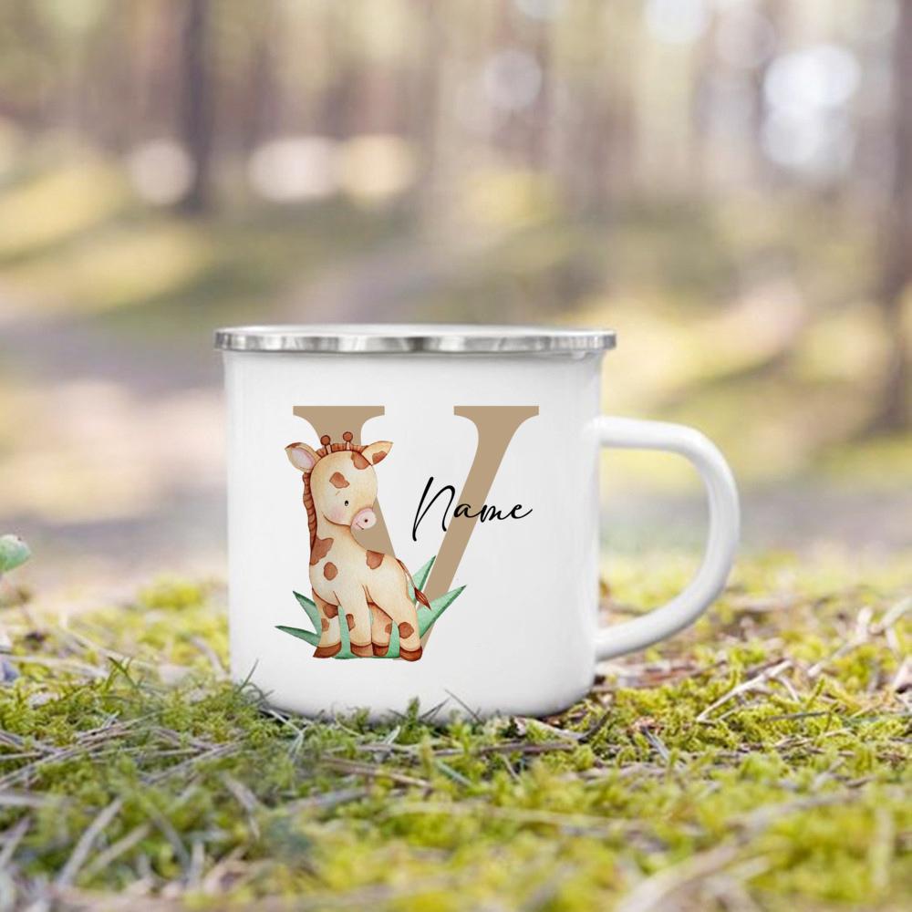 Personalized Mug for Kids Custom Deer Lion Initial with Name Cup for Boys Girls Child Handle Mugs Birthday Festive Gifts for Kid