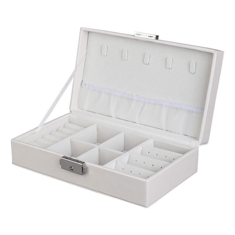 PU single-layer simple storage jewelry box large-capacity necklace stud earrings box solid color household jewelry storage box
