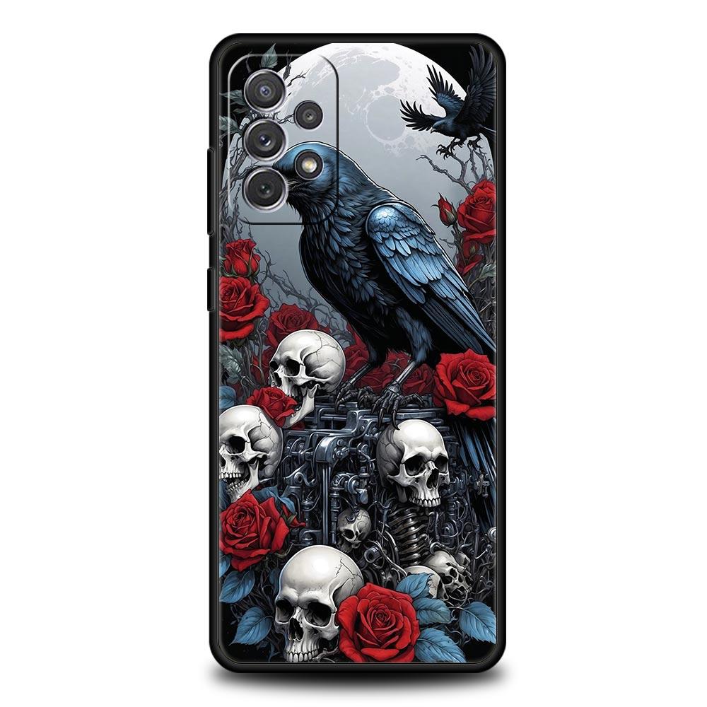 Raven Crow Skull Pattern Phone Case For Samsung Galaxy A17 A07 A55 A35 A25 A15 A05 A33 A31 A23 A21s A13 A41 A73 A53 A51 A71Cover