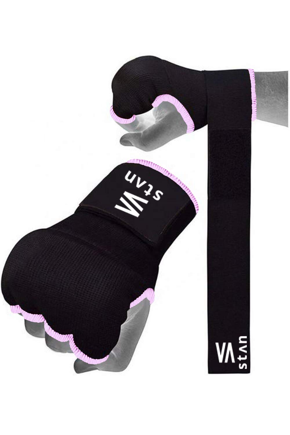 

stan Бинты Easy Velcro Внутренние перчатки Бокс ММА Амортизирующий гелевый вкладыш Черный (L, Розовый)