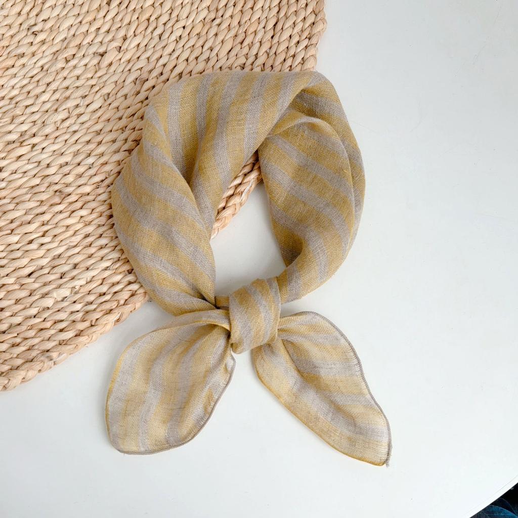 Retro Small Plaid Linen Square Scarf Literary And Versatile Women'S Summer Neck Protection Small Silk Scarf Scarf Accessories