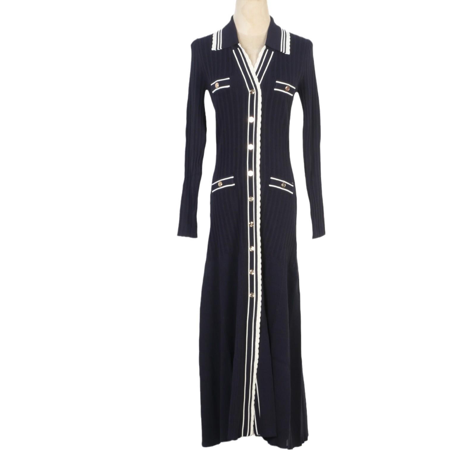 

French S Autumn/Winter Polo Lapel Knitted A-Line Dress M