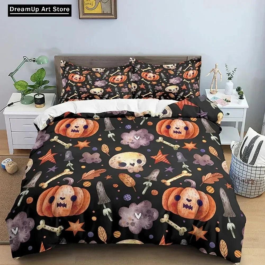 3D Skull Halloween Bats Skull Bedding Set Cute Quilt Cover Bed Cover With Pillowcase Twin Single Queen King Size Boys Adult Home