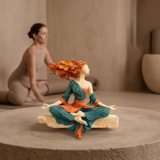 Yoga Girl Resin Ornaments Meditation Tranquility And Balance Figurine with Artistic Leaf Design Sculpture