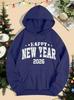 2026 Happy New Year Print Hoodie: Women's Loose-Fit Autumn/Winter Y2K Streetwear