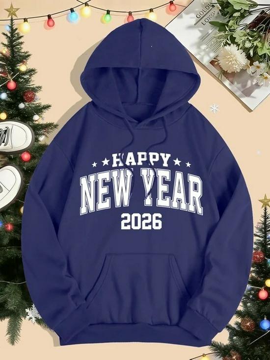 2026 Happy New Year Print Hoodie: Women's Loose-Fit Autumn/Winter Y2K Streetwear