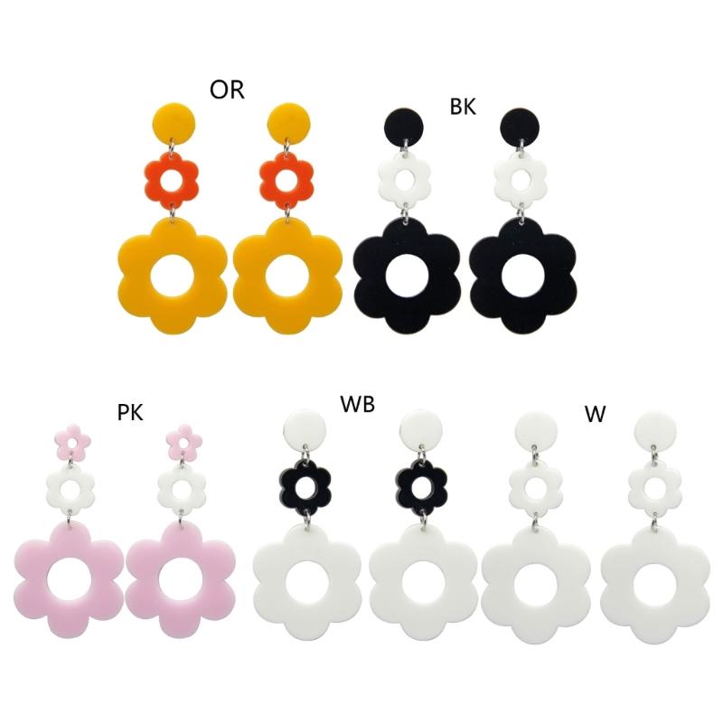 Statement Flower Earrings for Women Comfortable Acrylic Designs Portable Decoration for Bohemian and Retro Styles