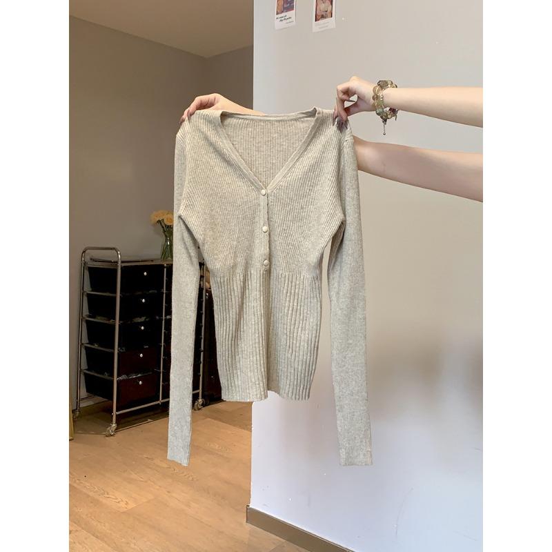 Chic collar gentle wind knitted sweater women's autumn and winter waist slim long sleeve bottom top