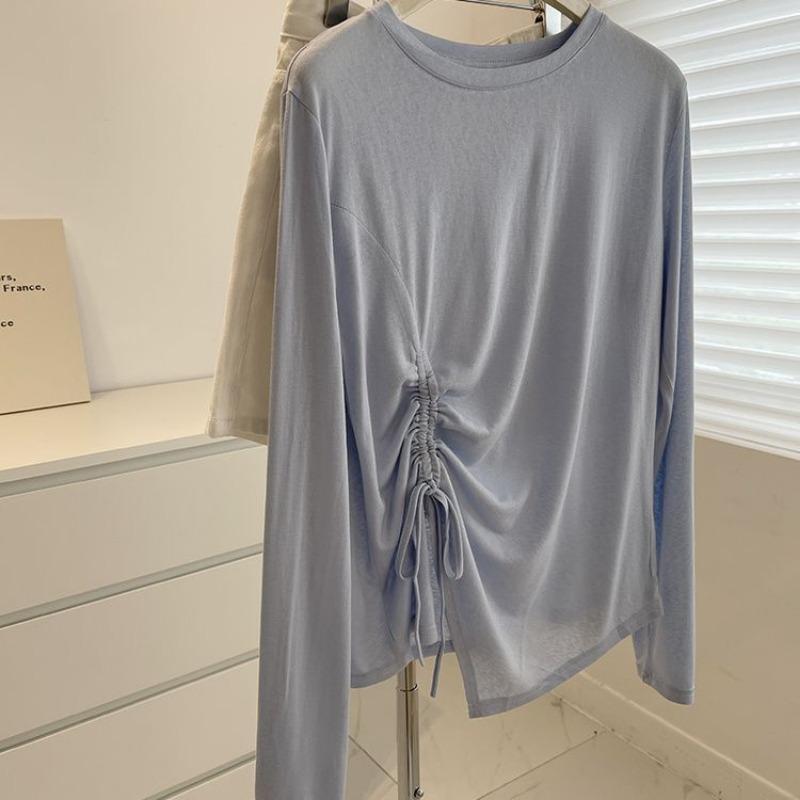 Irregular Long Sleeved Women's T-shirt Summer Comfortable Sunscreen Clothing Solid Color Slightly Transparent Ladies Top Clothing