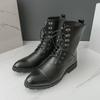 Retro Designer High Tops Men Lace-up Cowboy Boots Luxury Pointed Toe Biker Boots Man Leather Motorcycle Shoes